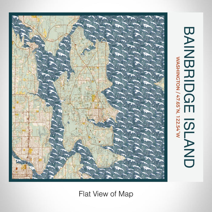 Rendered View of Bainbridge Island Washington Map on 17oz Stainless Steel Insulated Tumbler in Woodblock Map Style