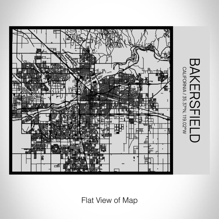 Rendered View of Bakersfield California Map on 20oz Stainless Steel Insulated Bottle with Bamboo Top with printed Tactile Lines Map in Black