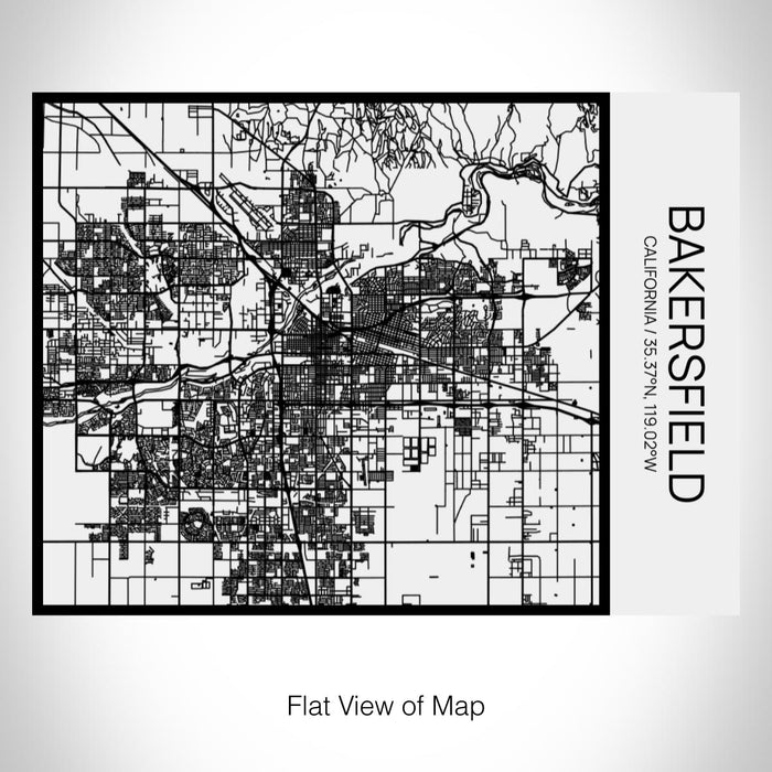 Rendered View of Bakersfield California Map on 20oz Stainless Steel Insulated Bottle with Bamboo Top in Matte White with printed Tactile Lines Map in Black