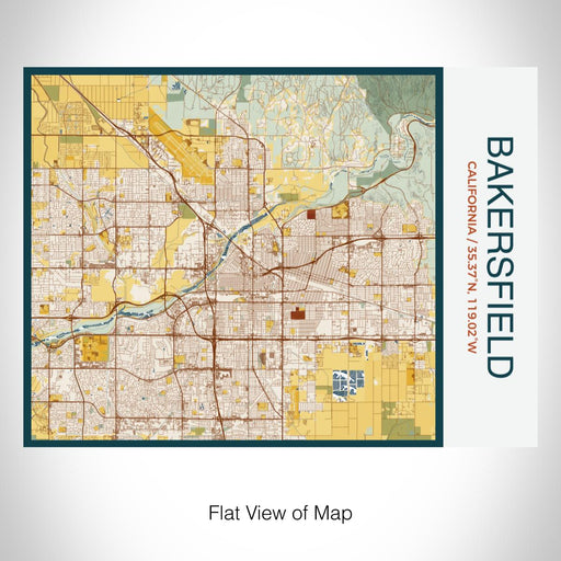 Rendered View of Bakersfield California Map on 20oz Stainless Steel Insulated Bottle with Bamboo Top with printed woodblock style map