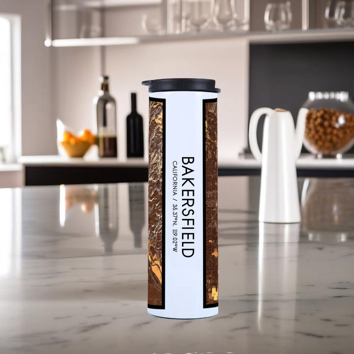 Bakersfield California Custom City Map Inscription Coordinates on 17oz Stainless Steel Insulated Tumbler in Ember Map Style