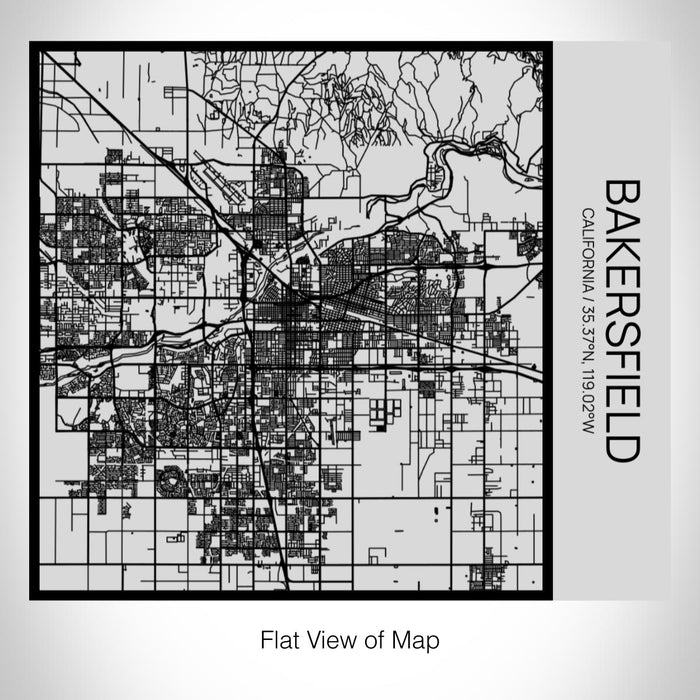 Rendered View of Bakersfield California Map on 17oz Stainless Steel Insulated Tumbler in Tactile Lines with Succulent in Background