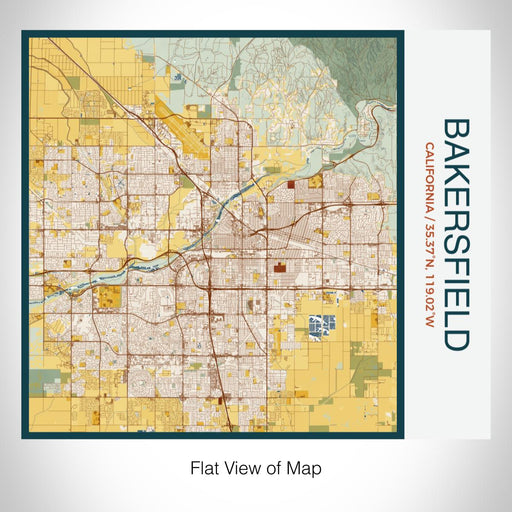 Rendered View of Bakersfield California Map on 17oz Stainless Steel Insulated Tumbler in Woodblock Map Style