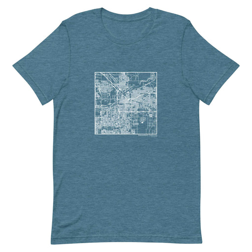 Bakersfield California  Map Unisex T-Shirt with City inscription in Heather Teal