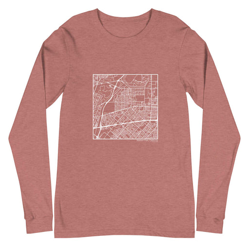 Baldwin Park California  Map Unisex Long-Sleeve T-shirt with City inscription in Heather Mauve