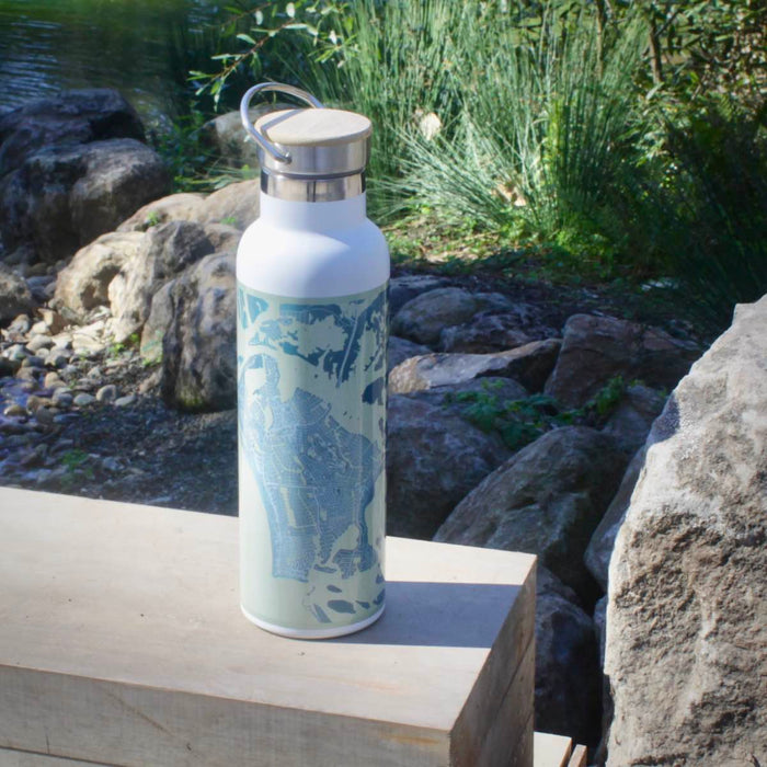 20oz Stainless Steel Insulated Bottle with Bamboo Top with afternoon style map