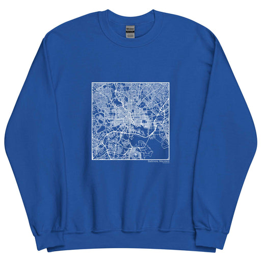 Baltimore Maryland  Map Unisex Crewneck Sweater with City inscription in Royal Blue