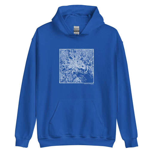 Baltimore Maryland  Map Unisex Hoodie Sweater with City inscription in Royal Blue
