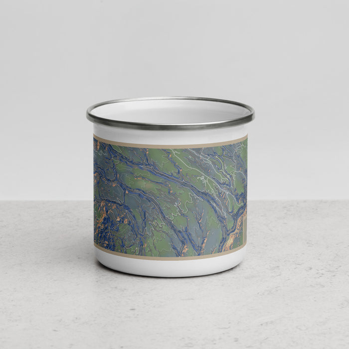 Front View Custom Bandelier National Monument Map Enamel Mug in Afternoon
