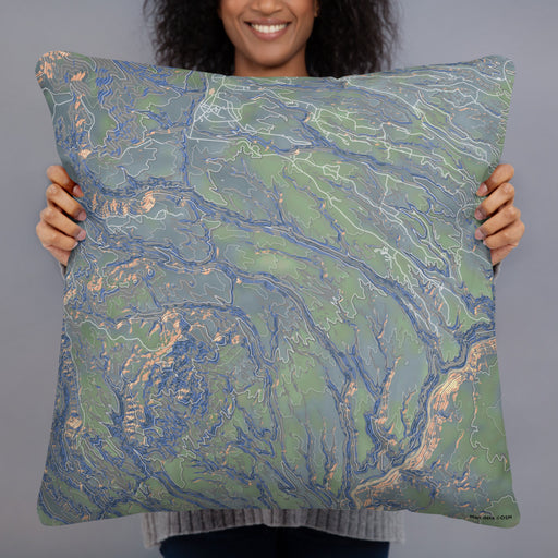 Person holding 22x22 Custom Bandelier National Monument Map Throw Pillow in Afternoon