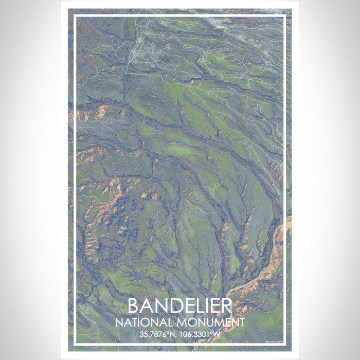 Bandelier National Monument Map Print Portrait Orientation in Afternoon Style With Shaded Background