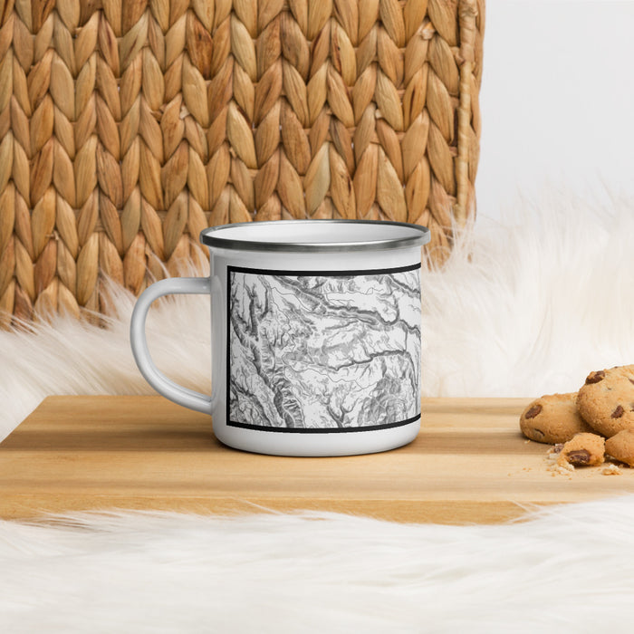 Left View Custom Bandelier National Monument Map Enamel Mug in Classic on Table Top