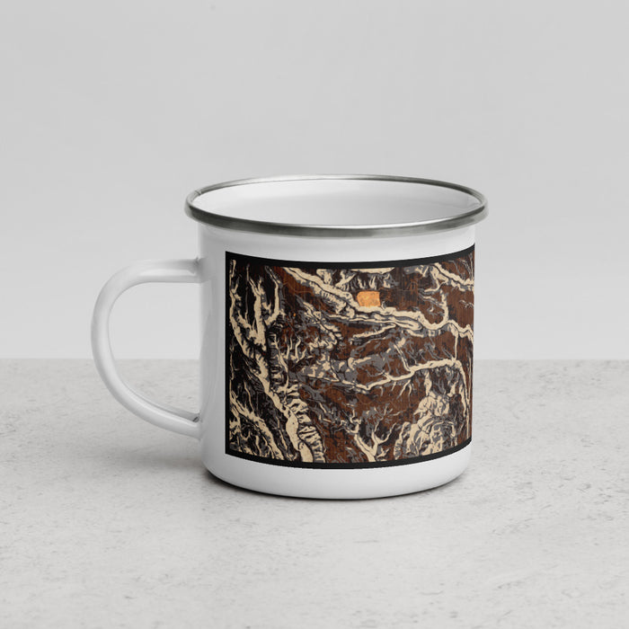 Left View Custom Bandelier National Monument Map Enamel Mug in Ember