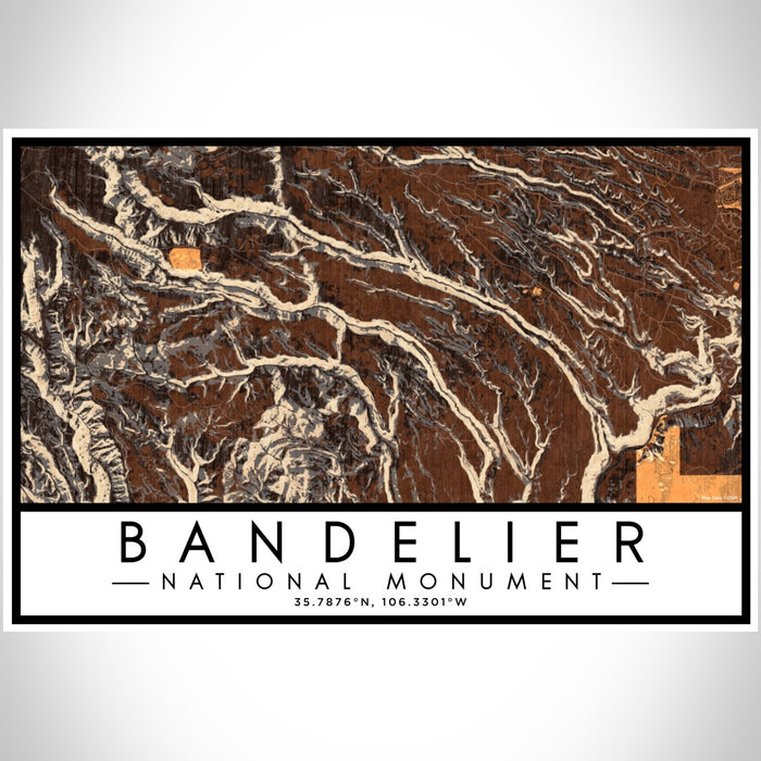 Bandelier National Monument Map Print Landscape Orientation in Ember Style With Shaded Background