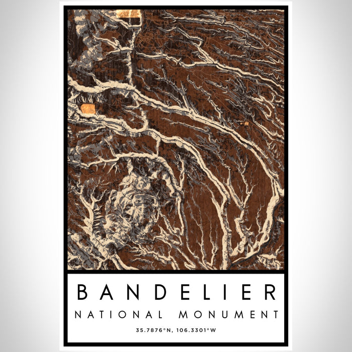 Bandelier National Monument Map Print Portrait Orientation in Ember Style With Shaded Background