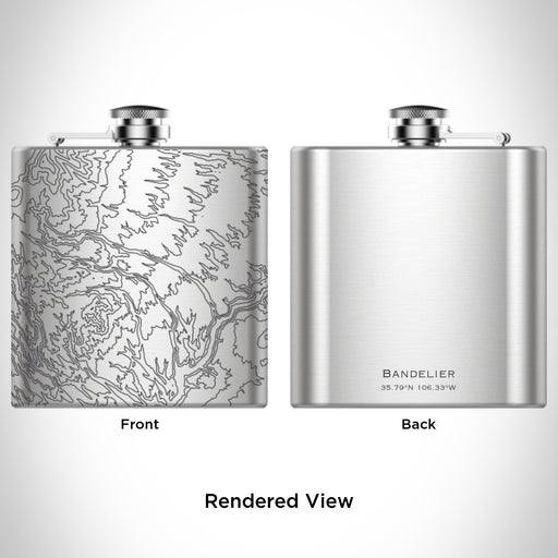 Rendered View of Bandelier National Monument Map Engraving on 6oz Stainless Steel Flask