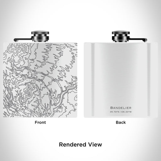 Rendered View of Bandelier National Monument Map Engraving on 6oz Stainless Steel Flask in White