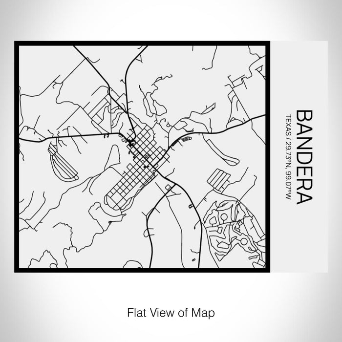 Rendered View of Bandera Texas Map on 20oz Stainless Steel Insulated Bottle with Bamboo Top in Matte White with printed Tactile Lines Map in Black