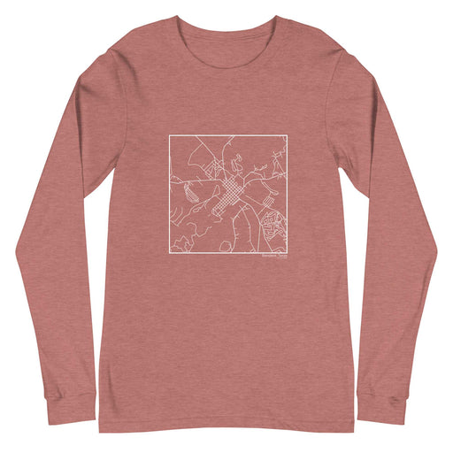 Bandera Texas  Map Unisex Long-Sleeve T-shirt with City inscription in Heather Mauve
