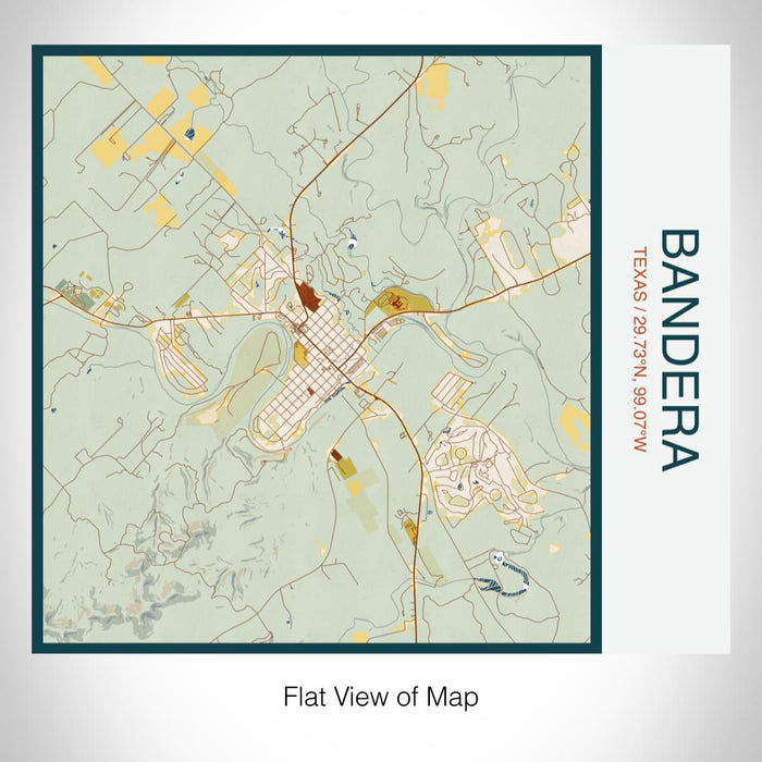 Rendered View of Bandera Texas Map on 17oz Stainless Steel Insulated Tumbler in Woodblock Map Style