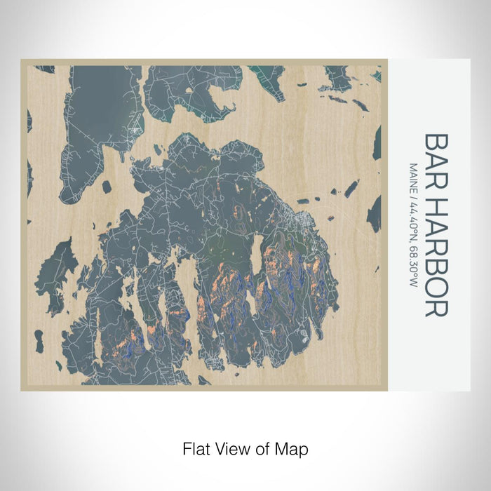 Rendered View of Bar Harbor Maine Map on 20oz Stainless Steel Insulated Bottle with Bamboo Top with printed afternoon style map