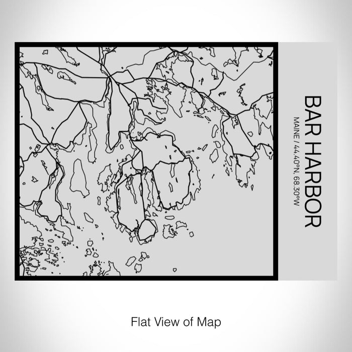 Rendered View of Bar Harbor Maine Map on 20oz Stainless Steel Insulated Bottle with Bamboo Top with printed Tactile Lines Map in Black