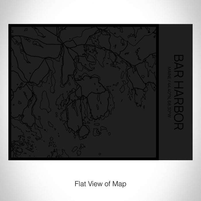 Rendered View of Bar Harbor Maine Map on 20oz Stainless Steel Insulated Bottle with Bamboo Top in Matte Black with printed Tactile Lines Map in Black