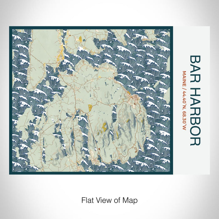 Rendered View of Bar Harbor Maine Map on 20oz Stainless Steel Insulated Bottle with Bamboo Top with printed woodblock style map