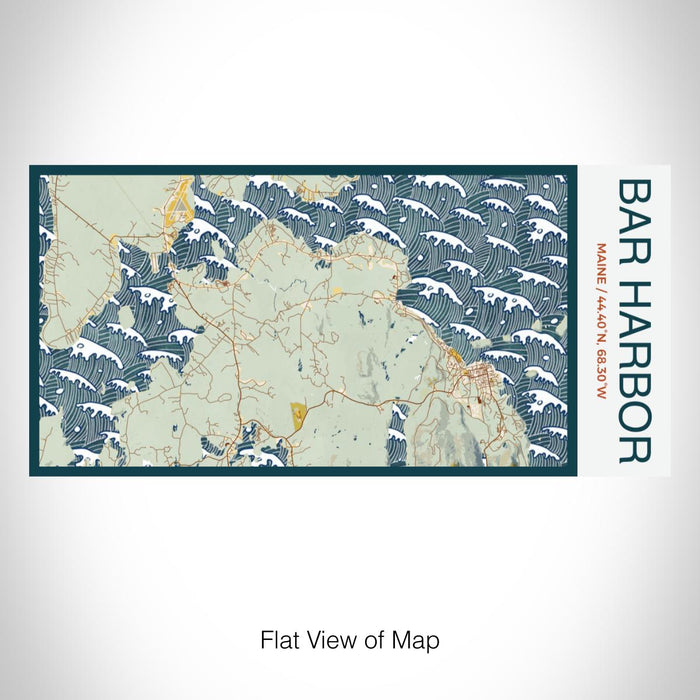 Rendered View of Bar Harbor Maine Map on 17oz Stainless Steel Insulated Bottle with printed woodblock style map