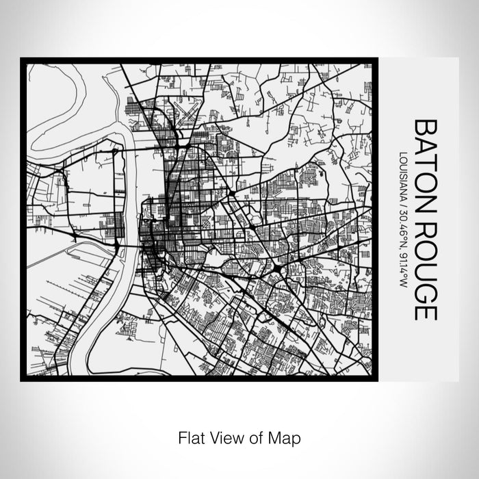 Rendered View of Baton Rouge Louisiana Map on 20oz Stainless Steel Insulated Bottle with Bamboo Top in Matte White with printed Tactile Lines Map in Black