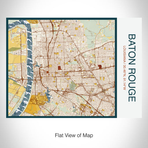 Rendered View of Baton Rouge Louisiana Map on 20oz Stainless Steel Insulated Bottle with Bamboo Top with printed woodblock style map