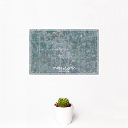 12x18 Battle Ground Washington Map Print Landscape Orientation in Afternoon Style With Small Cactus Plant in White Planter