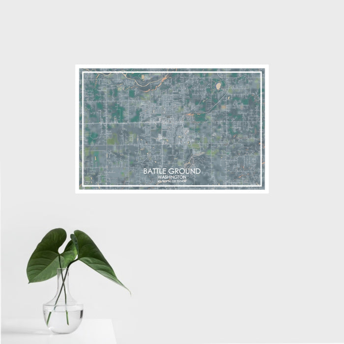 16x24 Battle Ground Washington Map Print Landscape Orientation in Afternoon Style With Tropical Plant Leaves in Water