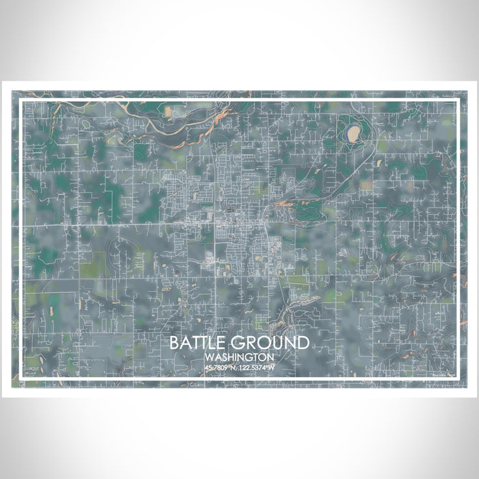 Battle Ground Washington Map Print Landscape Orientation in Afternoon Style With Shaded Background