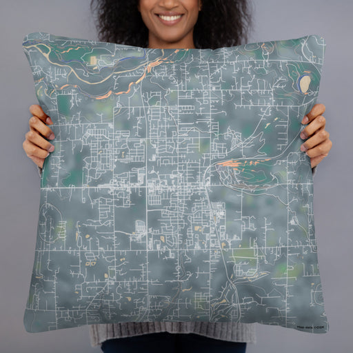 Person holding 22x22 Custom Battle Ground Washington Map Throw Pillow in Afternoon