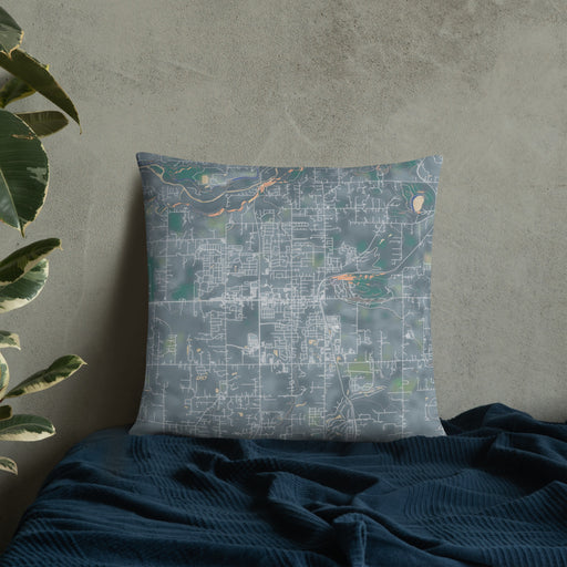 Custom Battle Ground Washington Map Throw Pillow in Afternoon on Bedding Against Wall