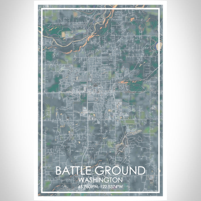 Battle Ground Washington Map Print Portrait Orientation in Afternoon Style With Shaded Background