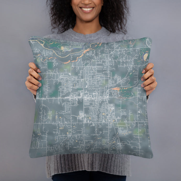 Person holding 18x18 Custom Battle Ground Washington Map Throw Pillow in Afternoon