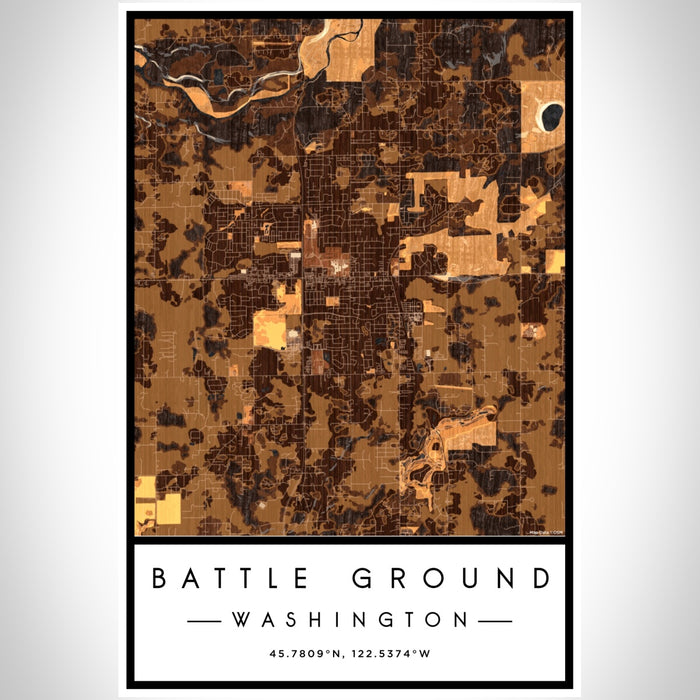 Battle Ground Washington Map Print Portrait Orientation in Ember Style With Shaded Background