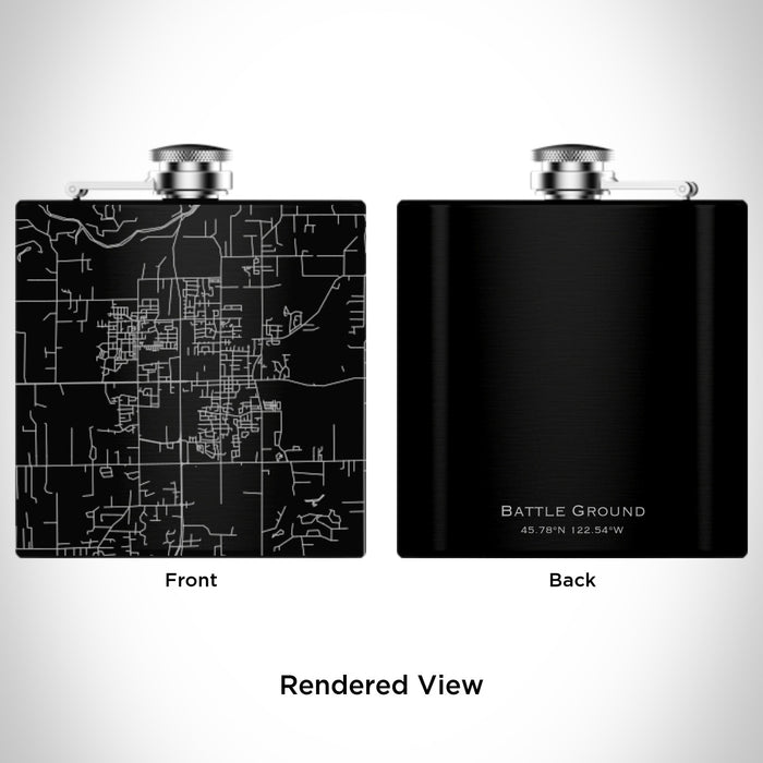 Rendered View of Battle Ground Washington Map Engraving on 6oz Stainless Steel Flask in Black