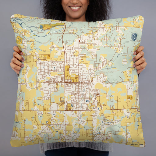 Person holding 22x22 Custom Battle Ground Washington Map Throw Pillow in Woodblock
