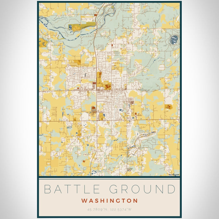 Battle Ground Washington Map Print Portrait Orientation in Woodblock Style With Shaded Background