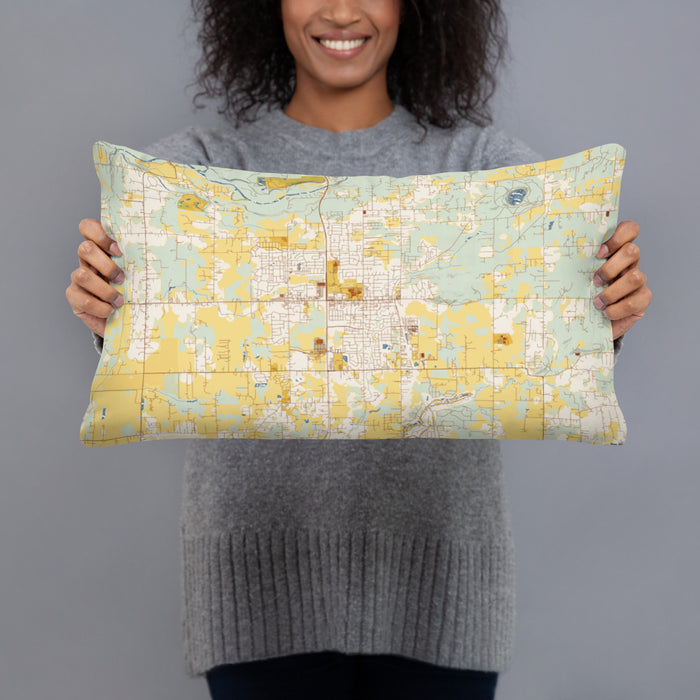 Person holding 20x12 Custom Battle Ground Washington Map Throw Pillow in Woodblock