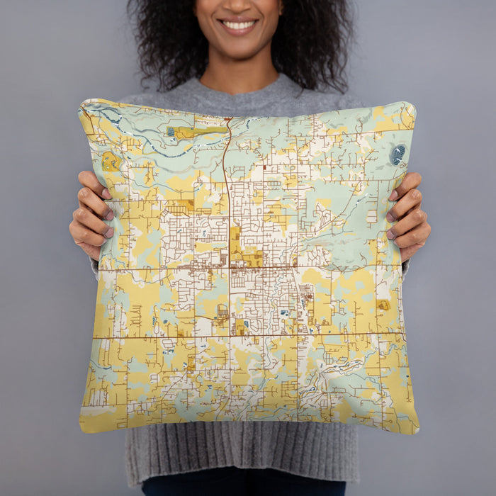 Person holding 18x18 Custom Battle Ground Washington Map Throw Pillow in Woodblock