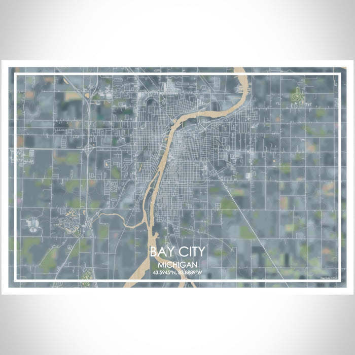 Bay City Michigan Map Print Landscape Orientation in Afternoon Style With Shaded Background