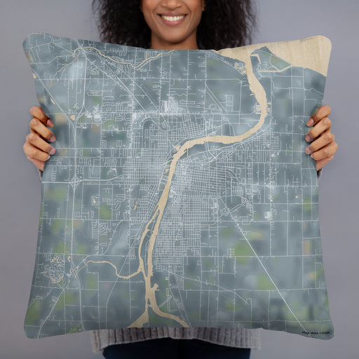 Person holding 22x22 Custom Bay City Michigan Map Throw Pillow in Afternoon