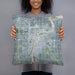 Person holding 18x18 Custom Bay City Michigan Map Throw Pillow in Afternoon