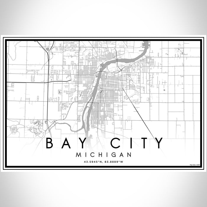 Bay City Michigan Map Print Landscape Orientation in Classic Style With Shaded Background