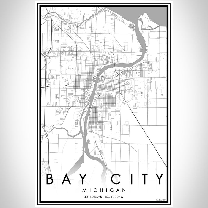 Bay City Michigan Map Print Portrait Orientation in Classic Style With Shaded Background