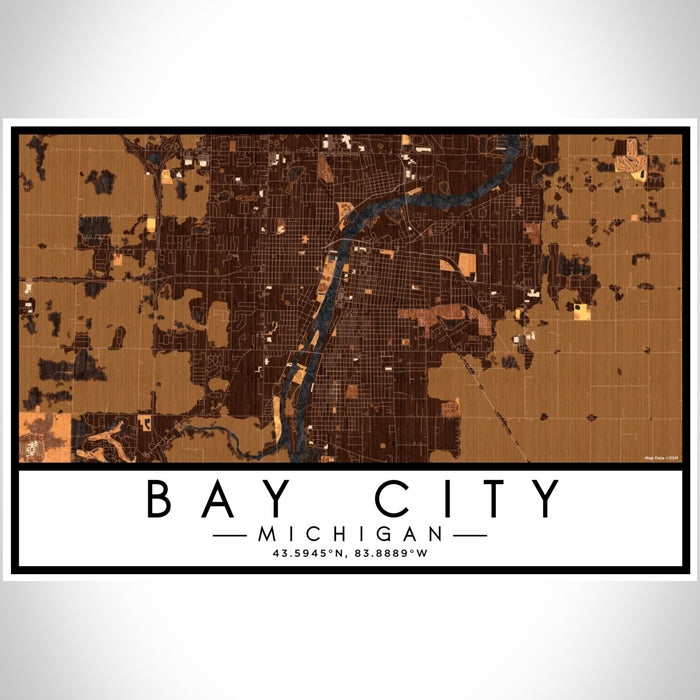 Bay City Michigan Map Print Landscape Orientation in Ember Style With Shaded Background